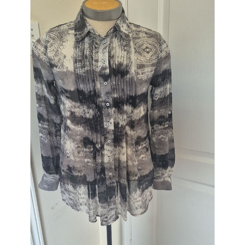 Christina B Black and Gray Abstract Top